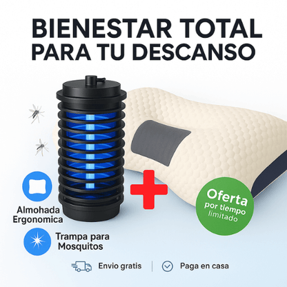 😴 Almohada Ergonómica Cervical + 🦟 Trampa para Mosquitos ¡Sin Químicos!