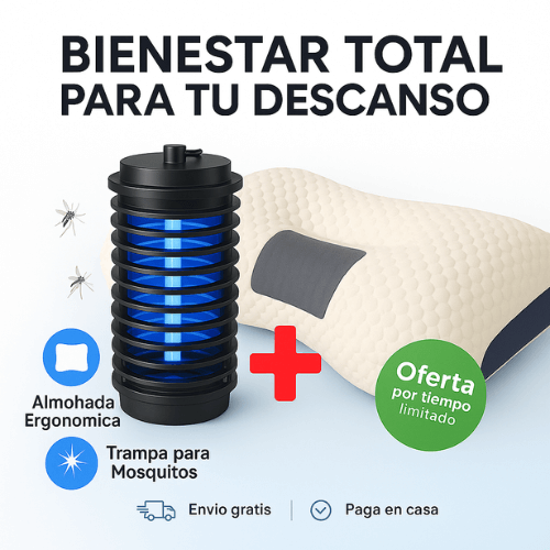 😴 Almohada Ergonómica Cervical + 🦟 Trampa para Mosquitos ¡Sin Químicos!