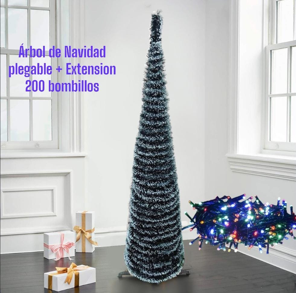 🎄Árbol Plegable Espiral de 150 cm ➕ Extensión de 200 bombillos💡