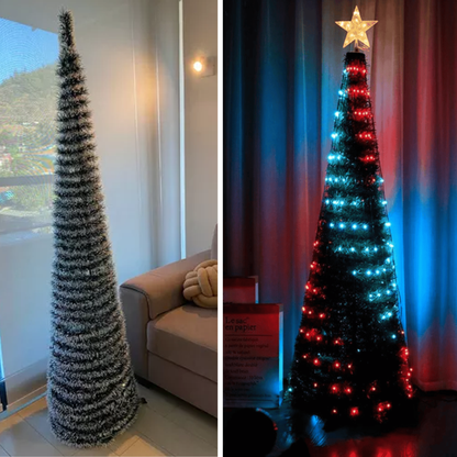 🎄Árbol Plegable Espiral de 150 cm ➕ Extensión de 200 bombillos💡