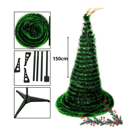 🎄Árbol Plegable Espiral de 150 cm ➕ Extensión de 200 bombillos💡