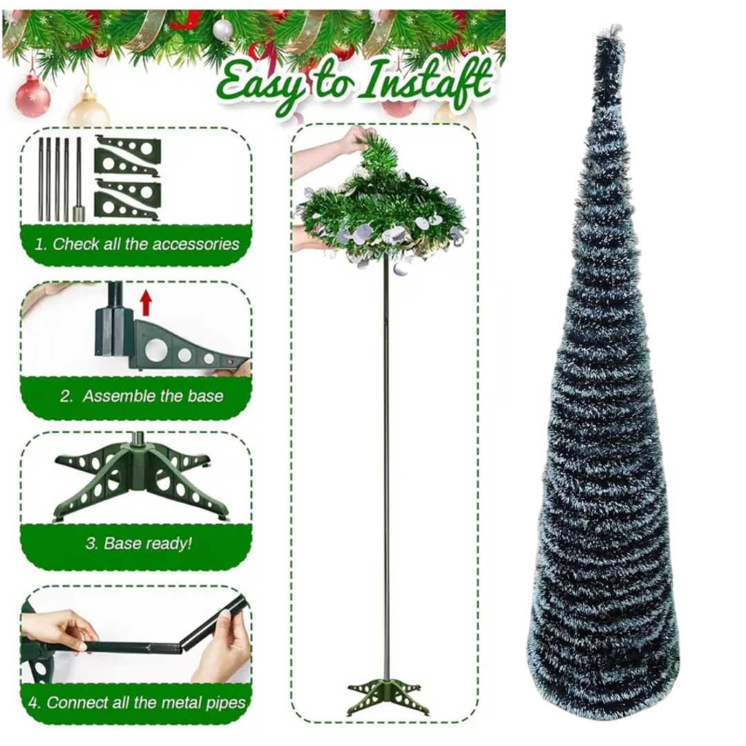 🎄Árbol Plegable Espiral de 150 cm ➕ Extensión de 200 bombillos💡