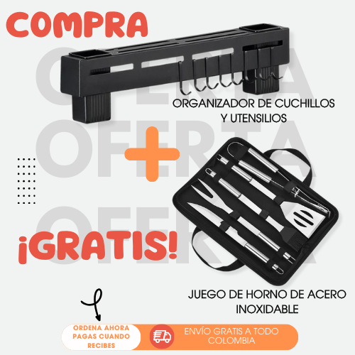 ORGANIZADOR DE CUCHILLOS + GRATIS JUEGO DE HORNO DE ACERO INOXIDABLE